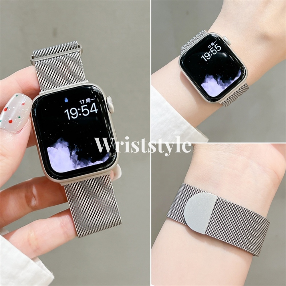 หัวเข็มขัดคู่สแตนเลสสายนาฬิกาโลหะสําหรับ Apple Watch S10/9/8/7/6/5/4/3/2/1 SE2 ULTRA Breathable ผู้ชายนาฬิกาผู้หญิงสร้อยข้อมือสําหรับ iWatch 49 มม.46 45 44 42 41 40 38