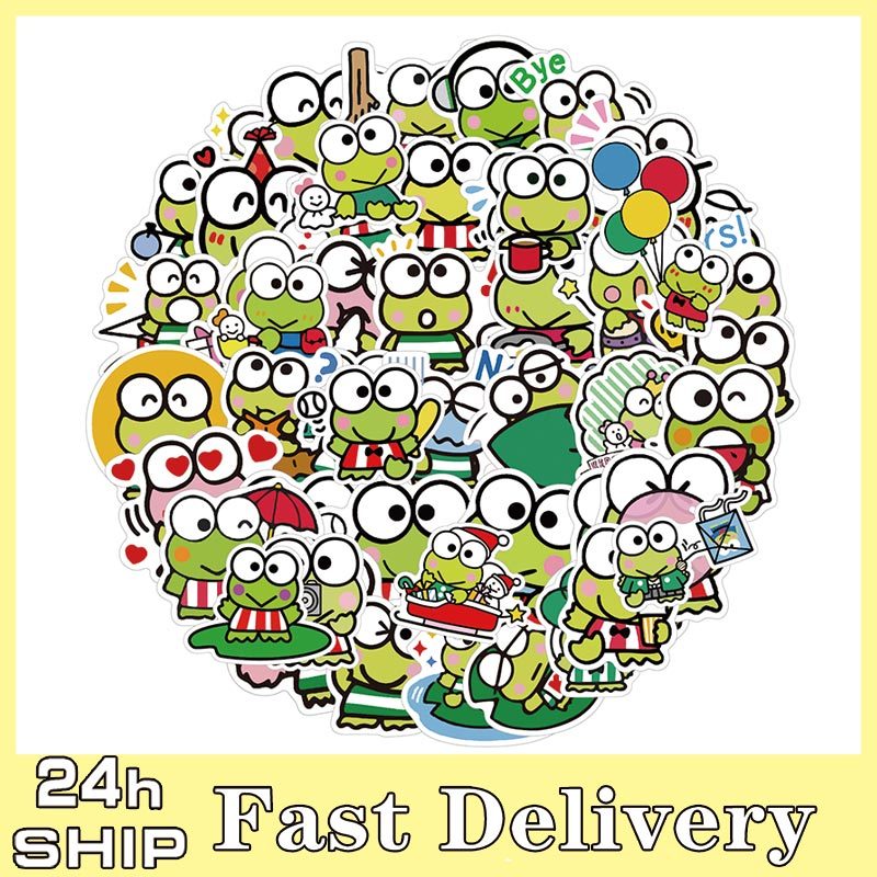 50 ชิ้น Sanrio Kerokero Keroppi สติกเกอร์น่ารักการ์ตูนกบ Graffiti กันน้ําสติกเกอร์ตกแต่งป้าย