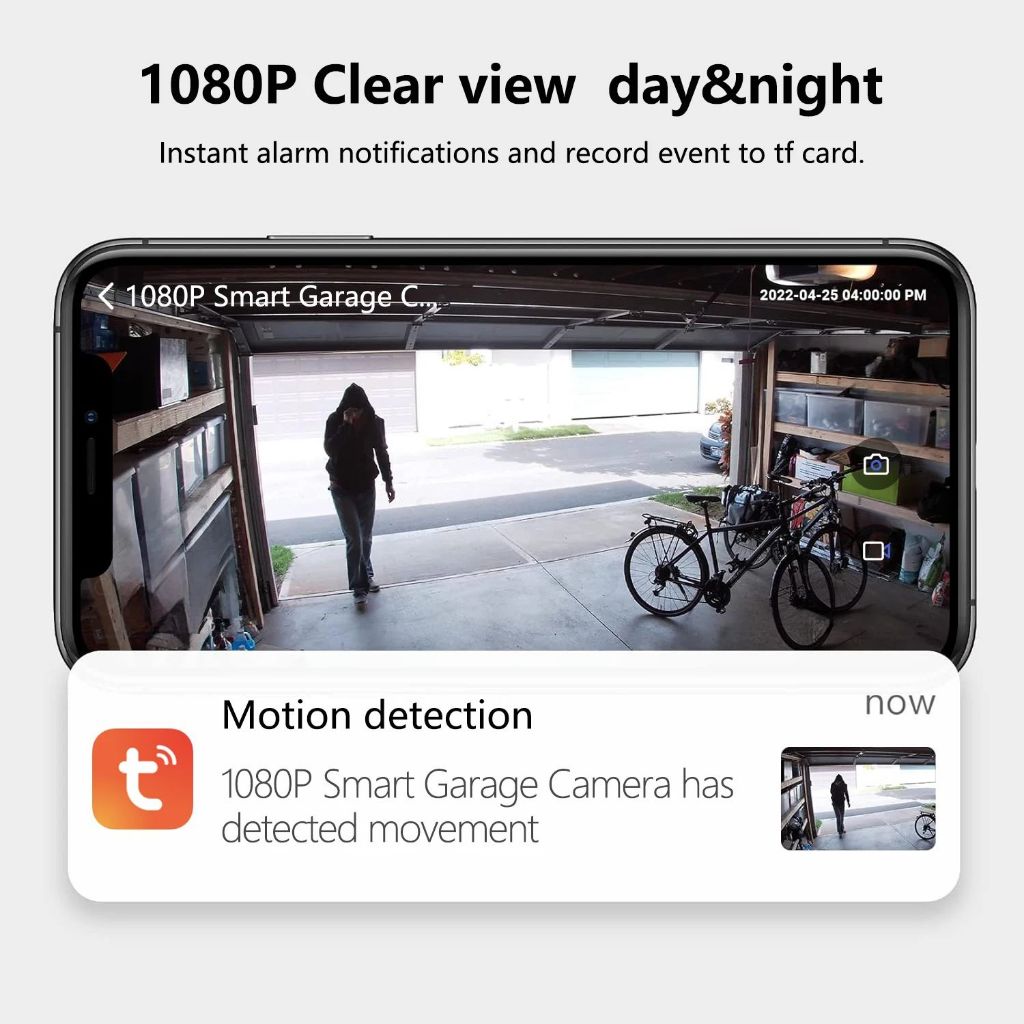 1080p Tuya WiFi สมาร์ทโรงรถกล้องรีโมทคอนโทรลไร้สายเซนเซอร์ Night Vision Monitor ข้อความแจ้งเตือนสําหรับ Alexa Google Home