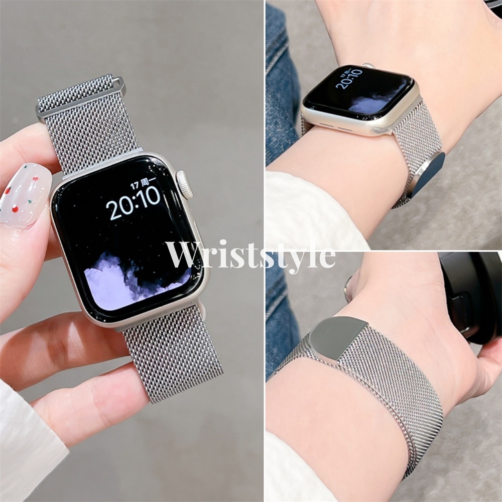 หัวเข็มขัดคู่สแตนเลสสายนาฬิกาโลหะสําหรับ Apple Watch S10/9/8/7/6/5/4/3/2/1 SE2 ULTRA Breathable ผู้ชายนาฬิกาผู้หญิงสร้อยข้อมือสําหรับ iWatch 49 มม.46 45 44 42 41 40 38