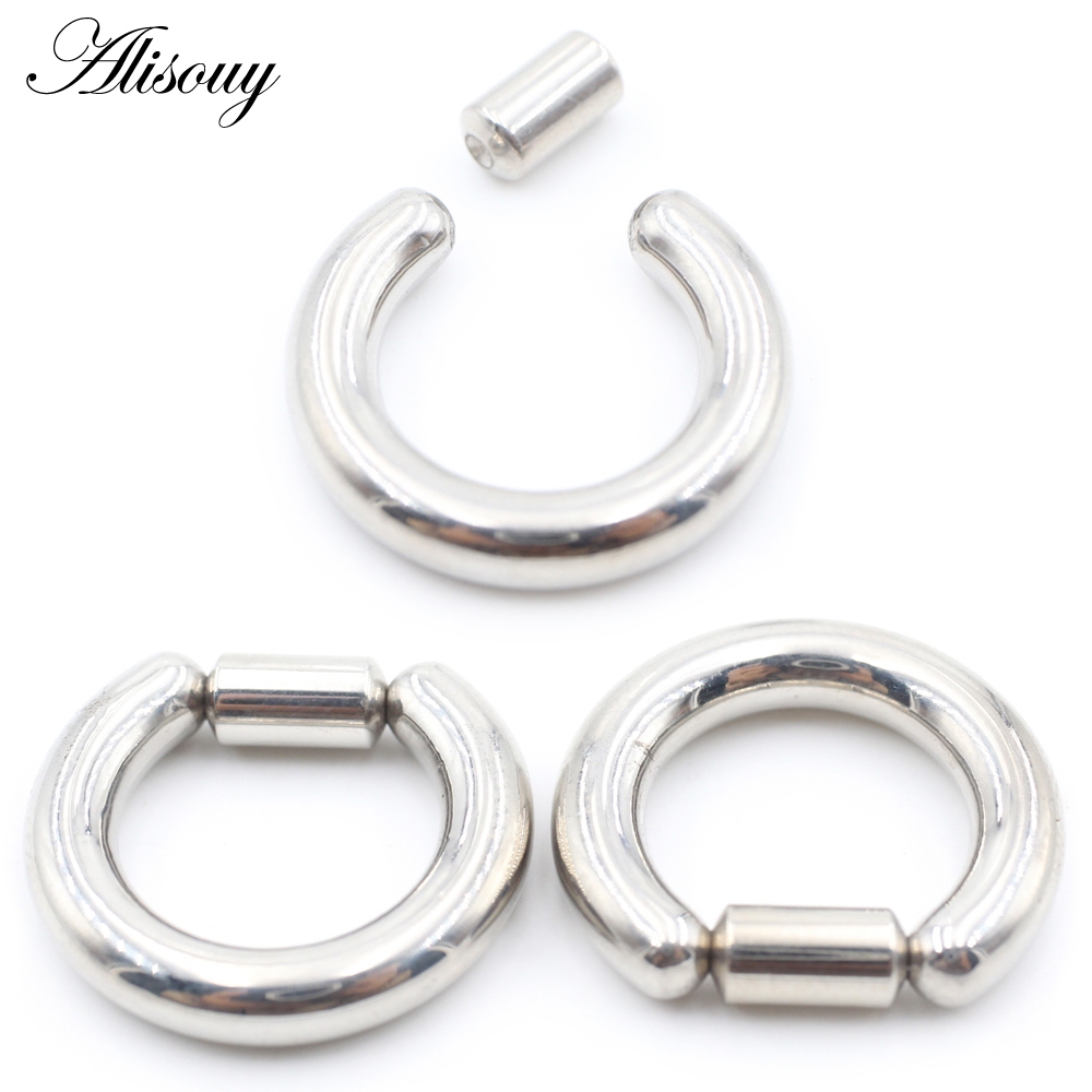 Alisouy 1 ชิ้นสแตนเลสขนาดใหญ่ BCR หัวนมจมูก Septum แหวน Captive Ear Hoop กระดูกอ่อนต่างหู Body เจาะเครื่องประดับ