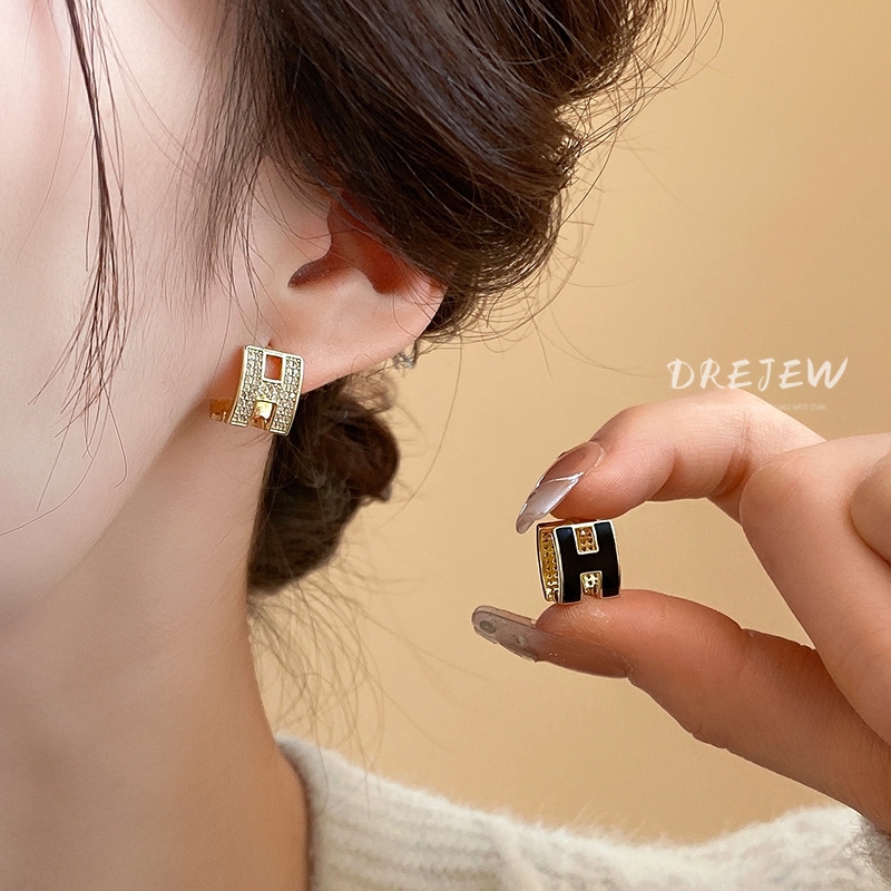 DREJEW 14k ทองจริง electroplated zircon drop ตัวอักษรต ่ างหูรูปตัว H เรียบง ่ ายและหลากหลายการออกแบบเฉพาะต ่ างหูประณีตและกะทัดรัด