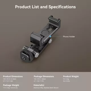 Smallrig Metal Phone Support with Cold Shoe Mount,เหมาะสําหรับ DJI RS 4 Mini#4382 #4301