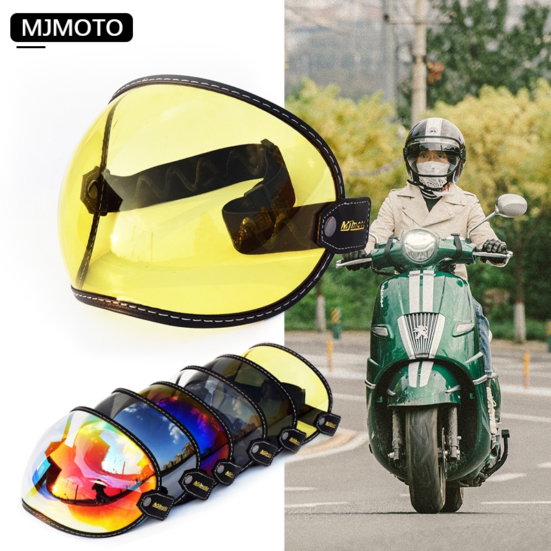 รถจักรยานยนต์วินเทจฟองเลนส์สี ความละเอียดสูง ขนาดใหญ่ดูรถมอเตอร์ไซด์แว่นตา กันลม ลื่นทนทานสําหรับย้อนยุคสามส่วนหมวกกันน็อคอุปกรณ์