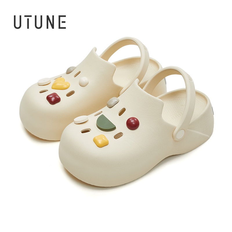 UTUNE รองเท้าแตะสติกเกอร์หนา 5 ซม. ดีไซน์พื้นไม้ยาง EVA สำหรับผู้หญิง