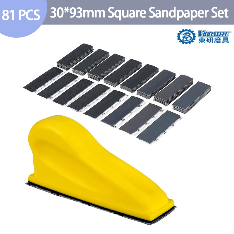 81 ชิ้น 3.5 x 1 "ชุดกระดาษทรายสี่เหลี่ยมมินิรายละเอียดเครื่องมือขัดมือกระดาษทรายเปียกแห้งสําหรับขัด