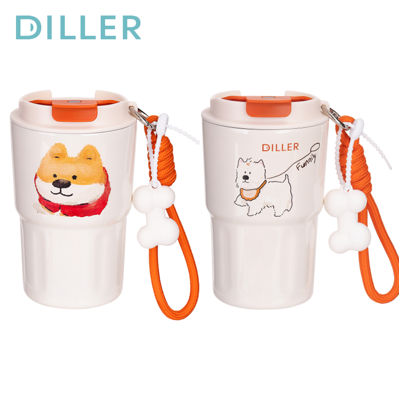 Diller Tumbler Thermos Mug สแตนเลสสูญญากาศฉนวนถ้วยกาแฟดื่มน่ารักขวดน้ําสุนัข 340ml MLH9229/9225
