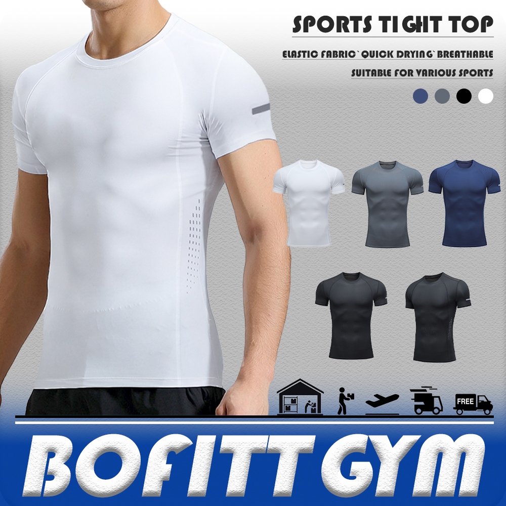 BOFITTGYM 【อัพเกรดผ้า】ชายเสื้อแขนสั้นผอม เสื้อสเวตเตอร์สลิม เสื้อยืดพิมพ์ลาย บาสเกตบอล ฟุตบอล วิ่ง ทรานส์