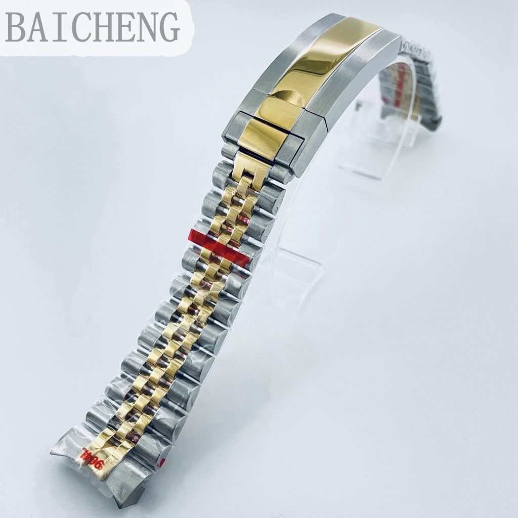 Baicheng 20 มม.904L Solid Stainless Steel Watch Band Brushed Polishing Bracelet Folding Buckle Glide Lock Clasp - รูปที่ 6