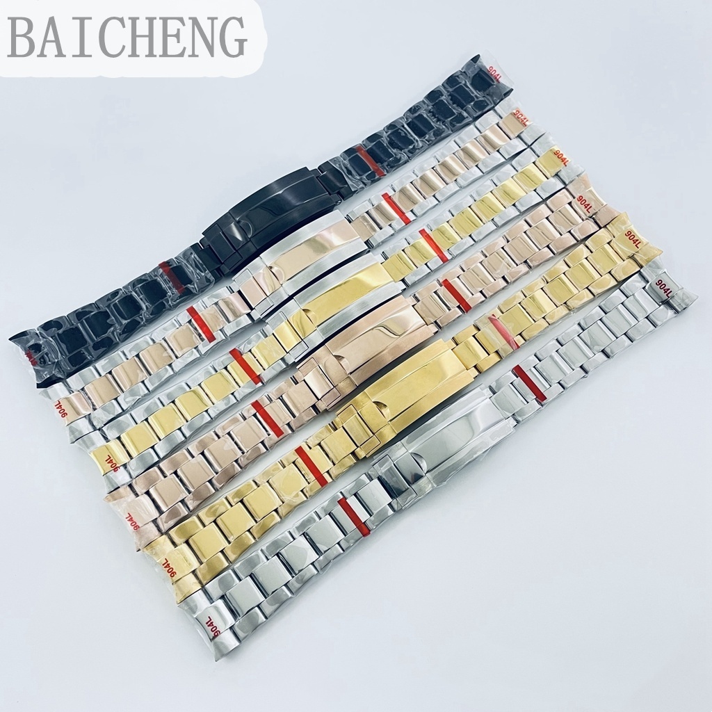 Baichegn 20mm 904L Solid Stainless Steel Watch Band Brushed Polishing Bracelet Folding Buckle Glide Lock Clasp