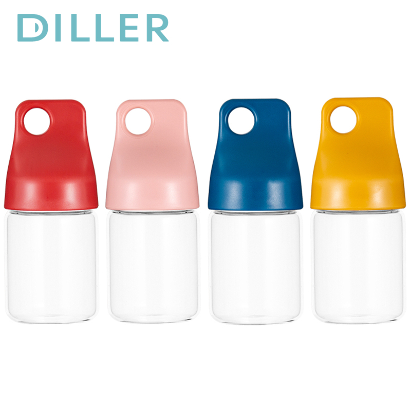 Diller ขวดแก้วพร้อมที่จับถ้วยน้ําผลไม้แก้ว Borosilicate 280ml 399MLH515