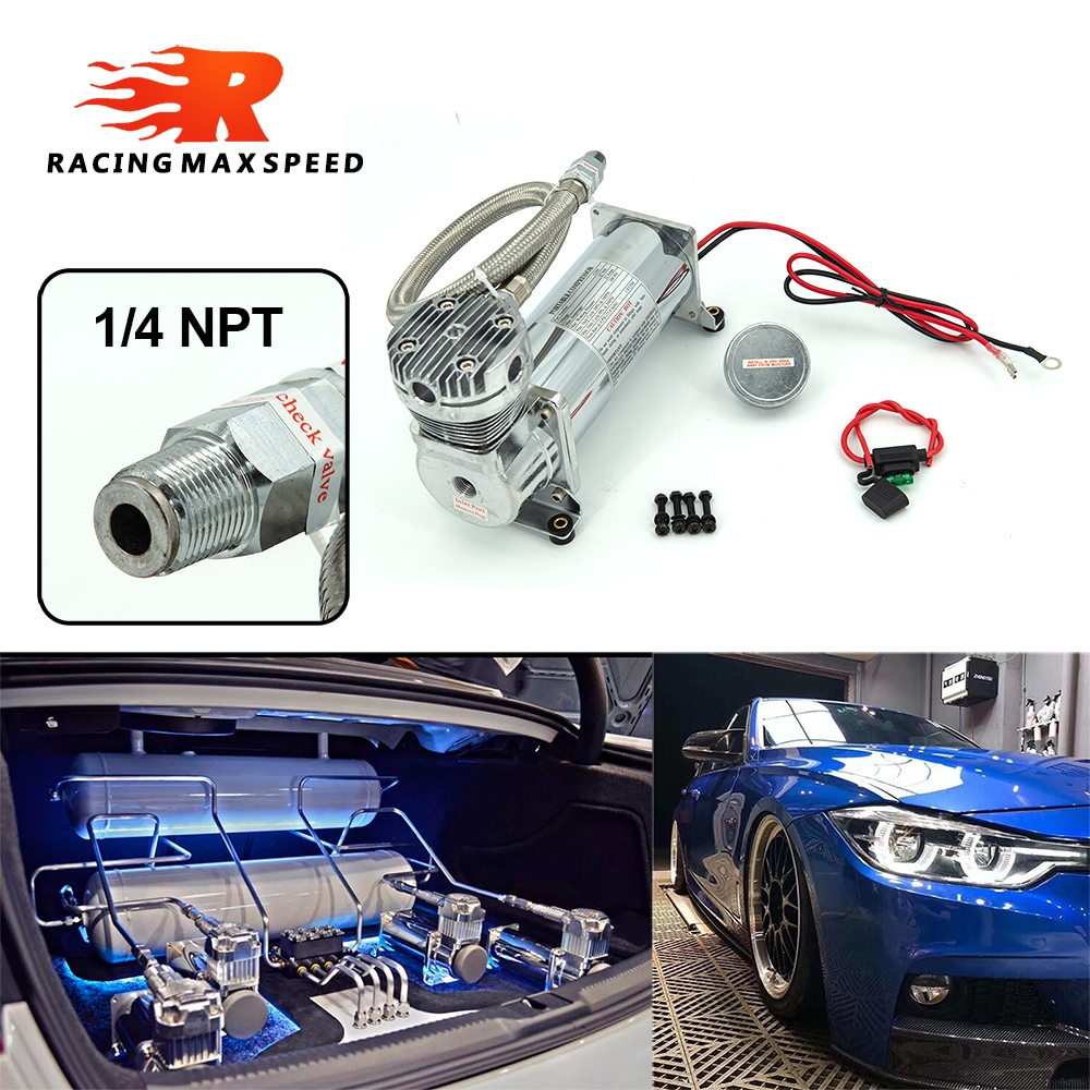 Universal 1/4NPT หรือ 3/8NPT 200PSI 480C 12V ชุดปั๊มช่วงล่างรถยนต์ Chrome / สีดํา - รูปที่ 4