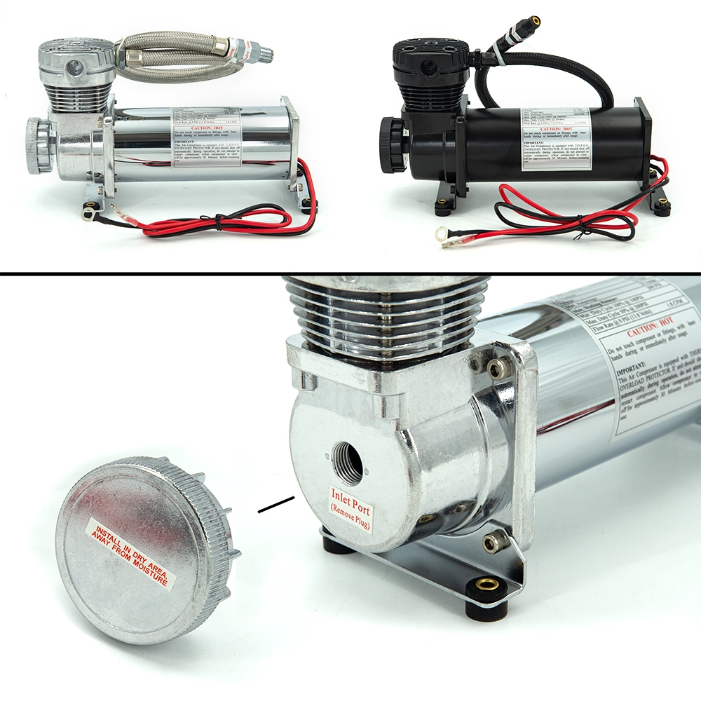 Universal 1/4NPT หรือ 3/8NPT 200PSI 480C 12V ชุดปั๊มช่วงล่างรถยนต์ Chrome / สีดํา - รูปที่ 5