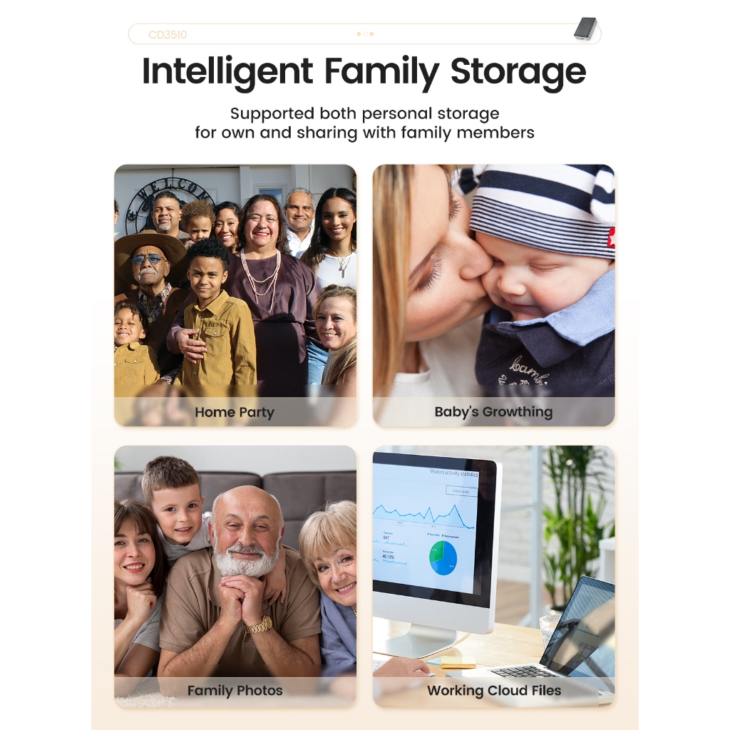Orico NAS Personal Storage Private Cloud Home Cloud Storage สําหรับ 3.5 SATA HDD/SSD การ์ดเครือข่าย Gigabit ความเร็วที่มีการสํารองอัตโนมัติ Remote Access & Share (CD3510)