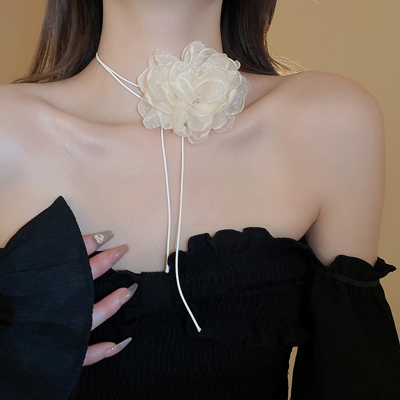 ผ้าดอกไม้ Tie สร้อยคอผู้หญิงเกาหลี Ins Retro แฟชั่น Choker อุปกรณ์เสริม