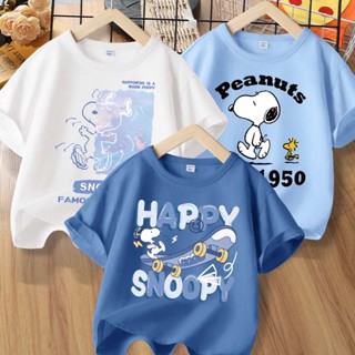 [110cm-160cm]WGQ เสื้อยืดแขนสั้น Snoopy พิมพ์ลาย แฟชั่นฤดูร้…