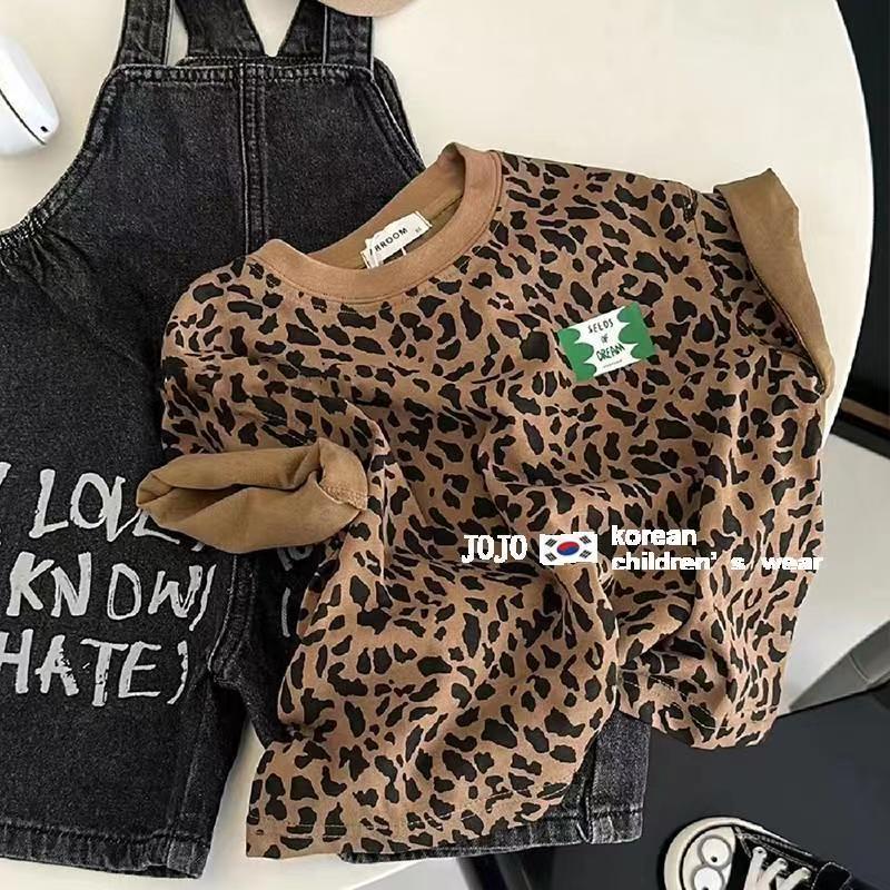 เสื้อผ้าเด็กเกาหลีชายหญิงเสือดาวพิมพ์เสื้อยืดแขนสั้นฤดูร้อนสไตล์ใหม่เด็กเสื้อลําลองเด็กทุกการแข่งขัน