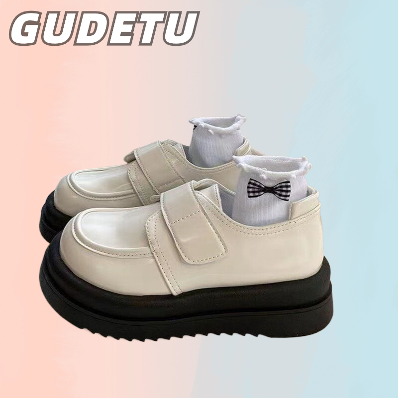 GUDETU รองเท้าหนังผู้หญิง รองเท้าโลฟเฟอร์แฟชั่นใหม่สไตล์อังกฤษอเนกประสงค์บล็อกส้นรองเท้าหนังนุ่ม