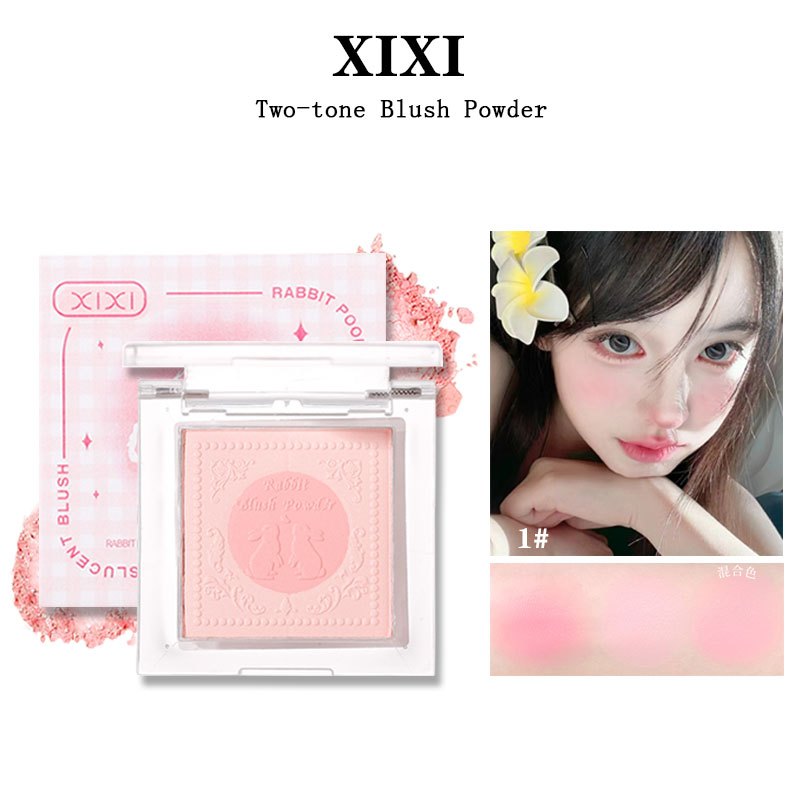 Xixi Rabbit Two-tone Blush Powder Natural Matte Cute Girl Pink Orange Cheek Waterproof Blusher Palette D724