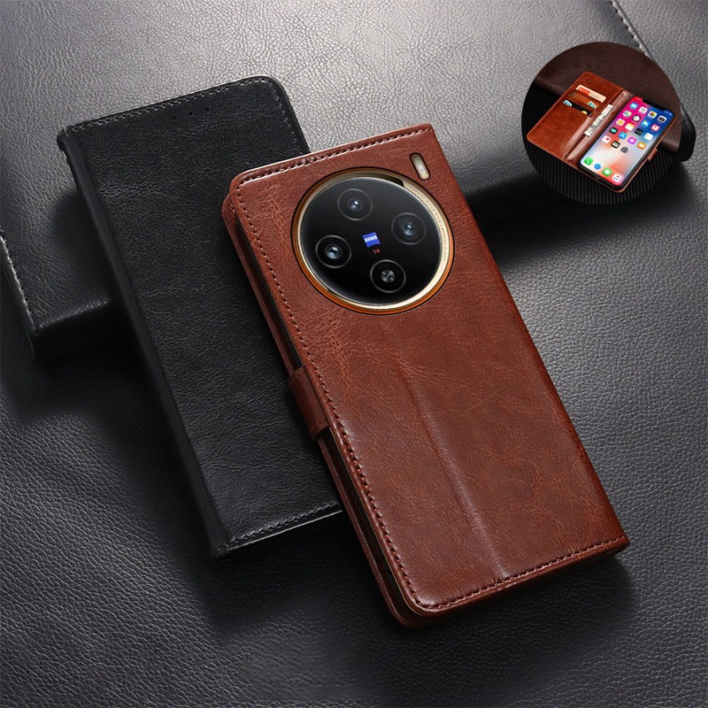 Flip Case Vivo X100 X100S X90 X90S X80 X70 X60 X50 X30 X27 X20 X9S Pro Ultra Plus X50E X23 X21 เคสโทรศัพท์หนังนุ่มพร้อมกระเป๋าสตางค์ช่องใส่การ์ด