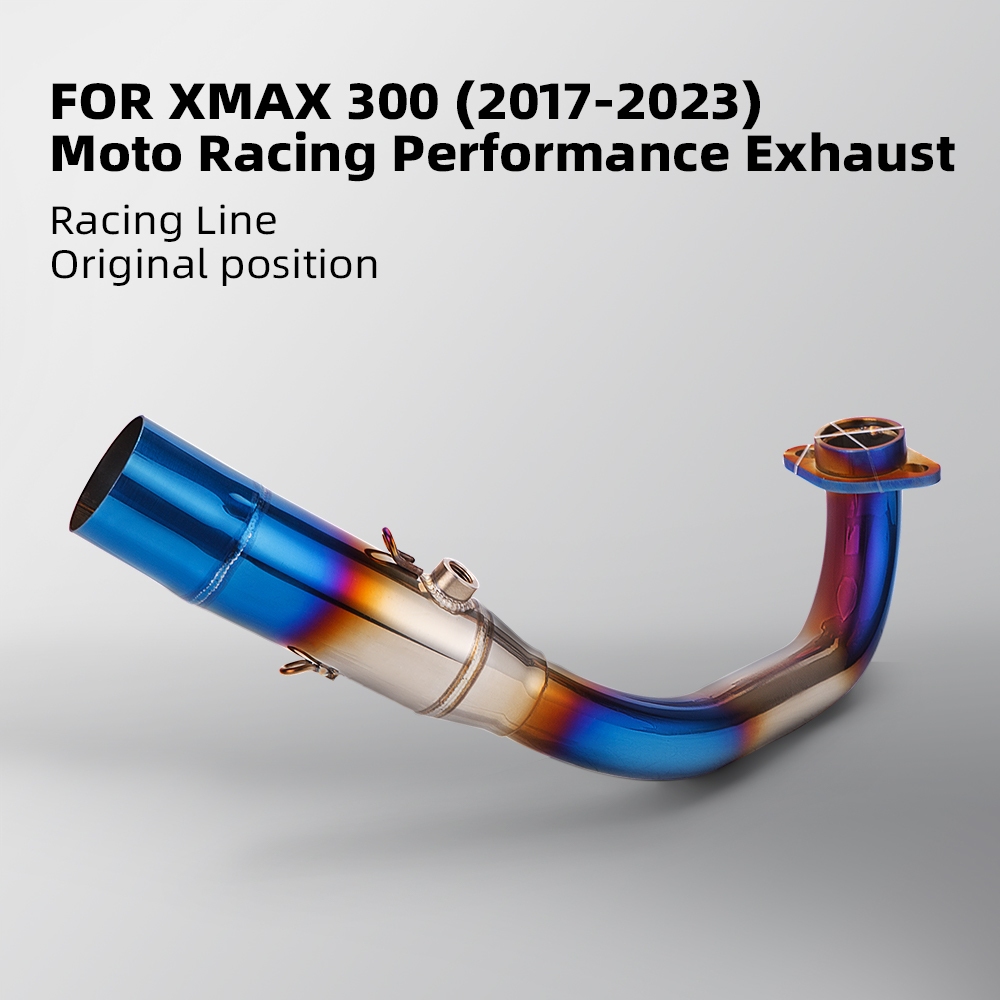 ท่อไอเสียดัดแปลงรถจักรยานยนต์เหมาะสําหรับ Xmax300 2 นิ้วอุปกรณ์ท่อสแตนเลสสีฟ้า (17-22-23) สไตล์คอตรง