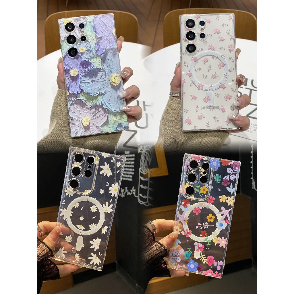 ดอกไม้เล็ก ๆ เคส Samsung Galaxy S23 S22 S24 Ultra Plus + Note 20 Ultra Magnetic การชาร์จแบบไร้สาย Case