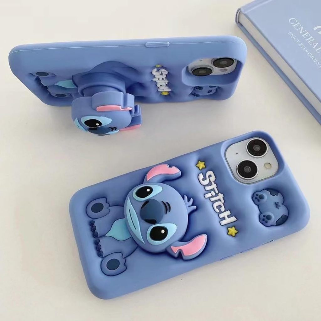 3D การ์ตูน Stitch กรณีวงเล็บ Grip สําหรับ iPhone 16 15 Pro Max 14 Plus 12 13 12 11 X XS XR 7 8 Plus 6 6S ปลอก Soft TPU กันกระแทกปกหลัง
