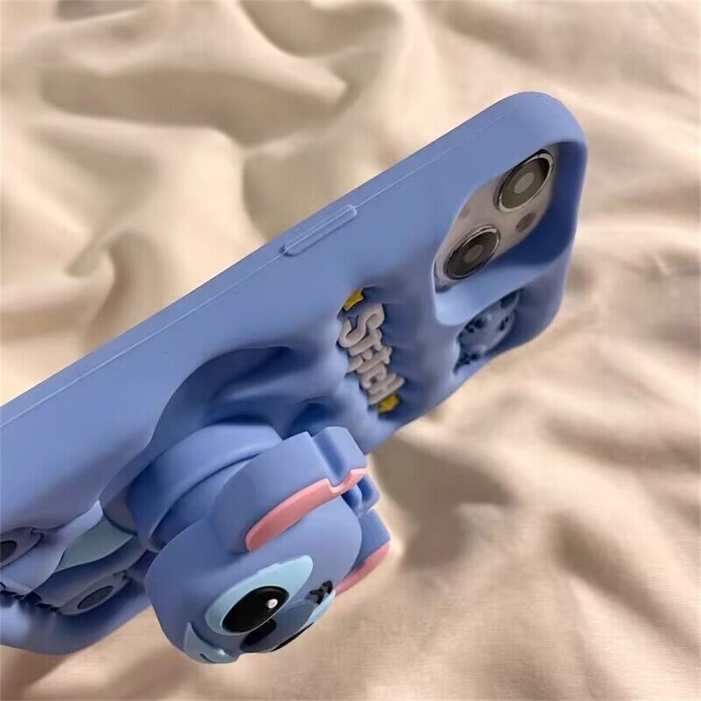 IPhone 17 16 15 Pro Max 14 Plus 12 13 12 11 X XS XR 7 8 Plus 6 6S 3D การ์ตูน Stitch พร้อมขายึดขาตั้ง Grip Stand Soft TPU Case Cover - รูปที่ 7