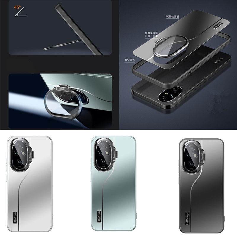 Ultrathin Matte Hard PC Phone Case For Honor 200 Pro Stand Full Glass Lens Protective Film Anti-Fingerprints Shell