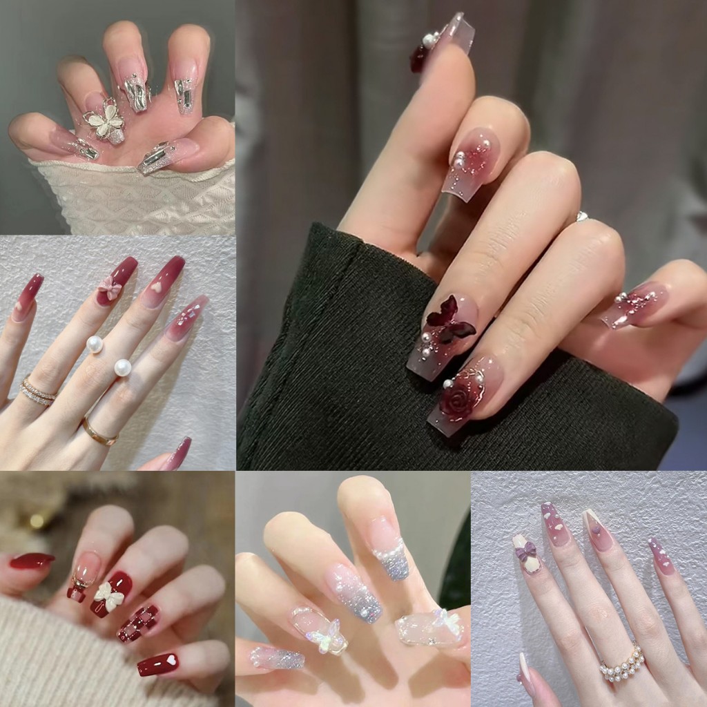 24ชิ้น3ง ดอกไม้การพิมพ์เล็บปลอมออกแบบดอกกุหลาบสีแดงสีชมพูปลอมเล็บ ศิลปะ แพทช์