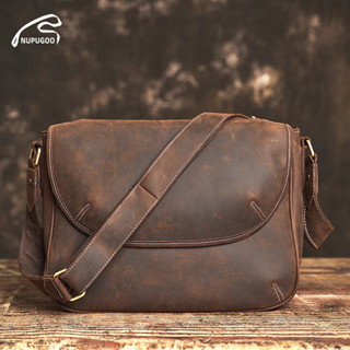 NUPUGOO ชั้นแรก Cowhide กระเป๋า Messenger ของผู้ชายความจุขนา…