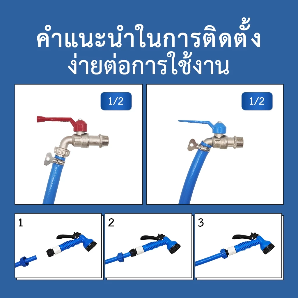 สายยางสีฟ้า 5/8 นิ้ว 3 ชั้น พร้อมหัวฉีด 10-50 เมตร thumbnail 9