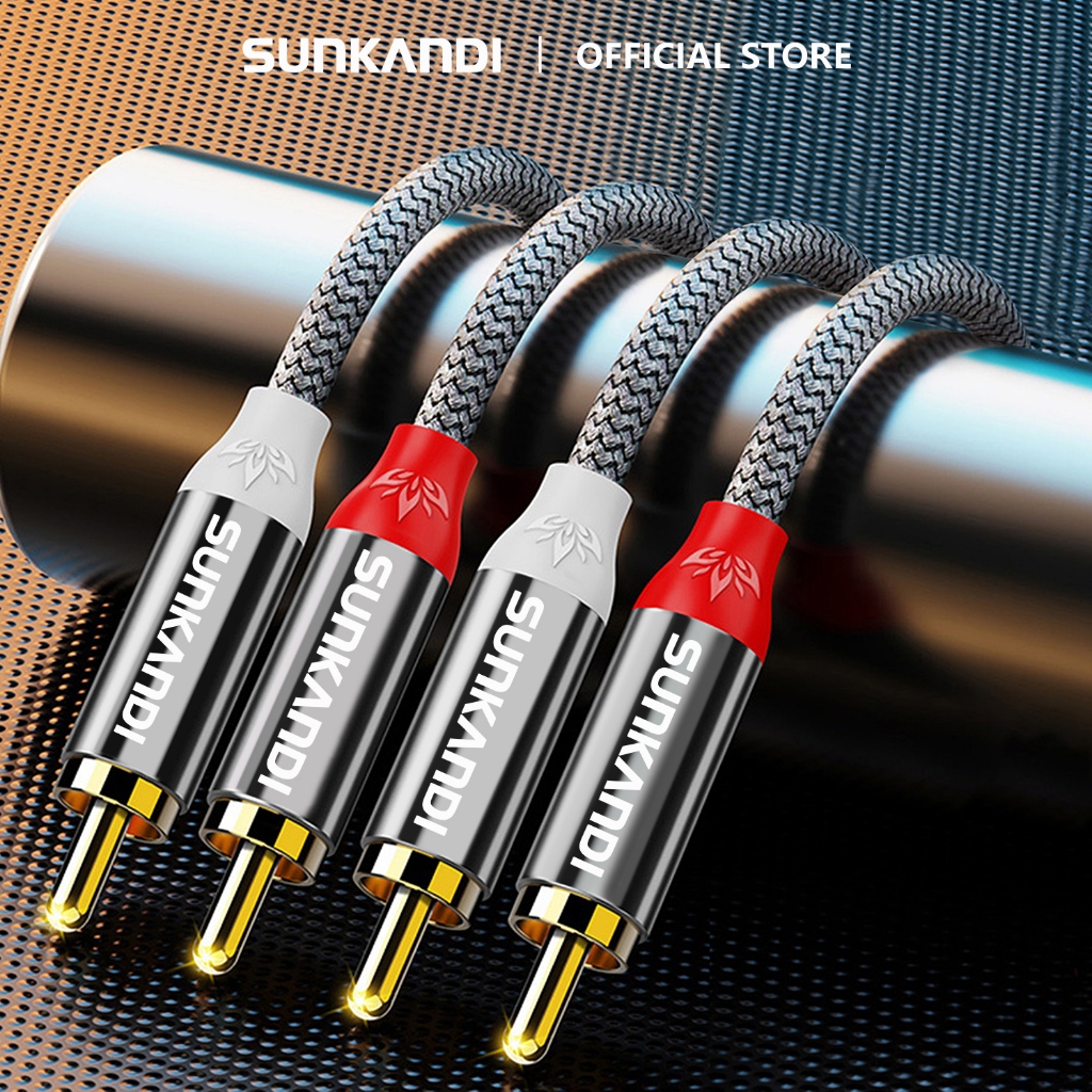 สายสัญญาณเสียง SUNKANDI 2RCA ถึง 2RCA สายชุบทองสเตอริโอชายสําหรับโฮมเธียเตอร์