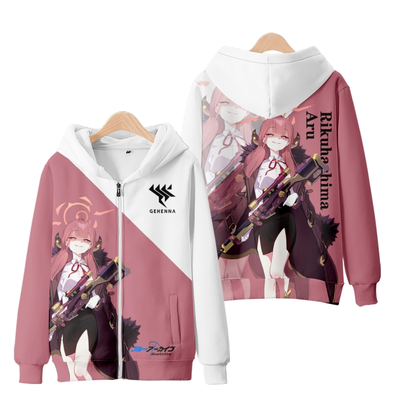 ใหม่เกาหลีอะนิเมะเกม Blue Archive Onikata Kayoko/Rikhachima Aru ซิป Hoodie แฟชั่นผู้ชายผู้หญิงหลวม 3