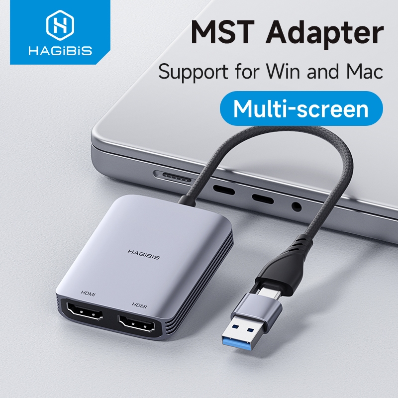 Hagibis 2 in 1 USB A/USB C ถึงอะแดปเตอร์ HDMI MST Dual Monitor Converter Triple Display เข้ากันได้กับ M1/M2/M3 Windows Mac แล็ปท็อป