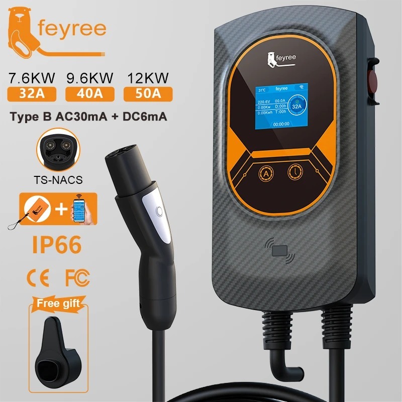 Feyree EV สถานีชาร์จ Tesla NACS EVSE Wallbox 32A 7.6KW 40A 9.6KW 50A 12KW 1Phase 5M APP ควบคุมสําหรั