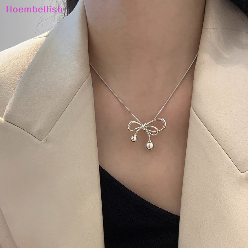Hoe> สร้อยคอโซ่ จี้โบว์ ทรงเรขาคณิต เรียบง่าย เครื่องประดับแฟชั่น สําหรับผู้หญิง