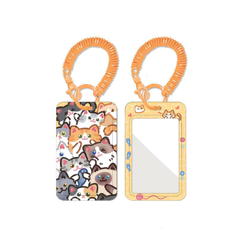 เคสพวงกุญแจ เชือกยืดหยุ่น ลายแมวน่ารัก สีส้ม สําหรับใส่บัตรอาหารนักเรียน