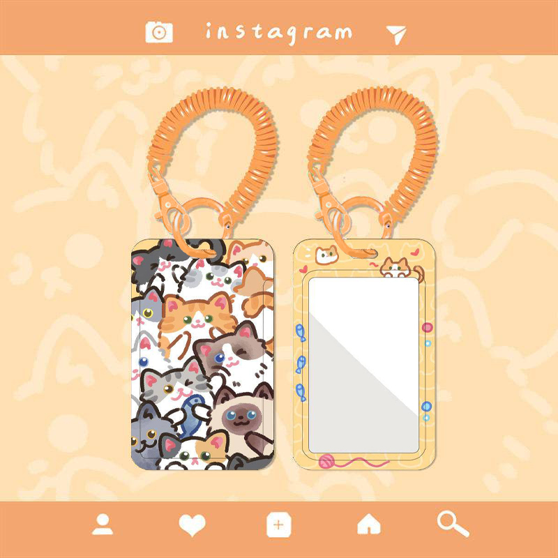เคสพวงกุญแจ เชือกยืดหยุ่น ลายแมวน่ารัก สีส้ม สําหรับใส่บัตรอาหารนักเรียน