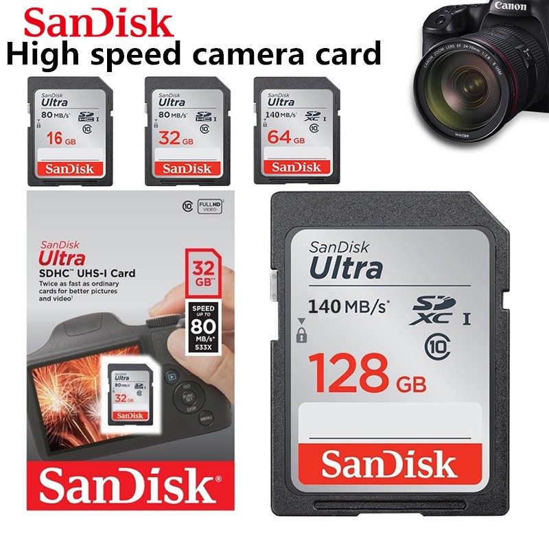 การ์ด SD ความเร็วสูง 128GB/64GB/32GB/16GB/8GB การ์ดจัดเก็บข้อมูล SDXC C10 UHS-1 120MB/s เหมาะสําหรับกล้อง