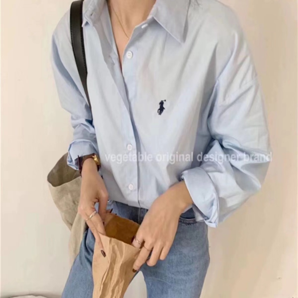 ผ้าฝ้ายสไตล์เกาหลีผู้หญิงสุภาพสตรีเสื้อเชิ้ตแขนยาวหลวมเสื้อเชิ้ต Baju Wanita Lengan Panjang ใหม่พร้อมสต็อก