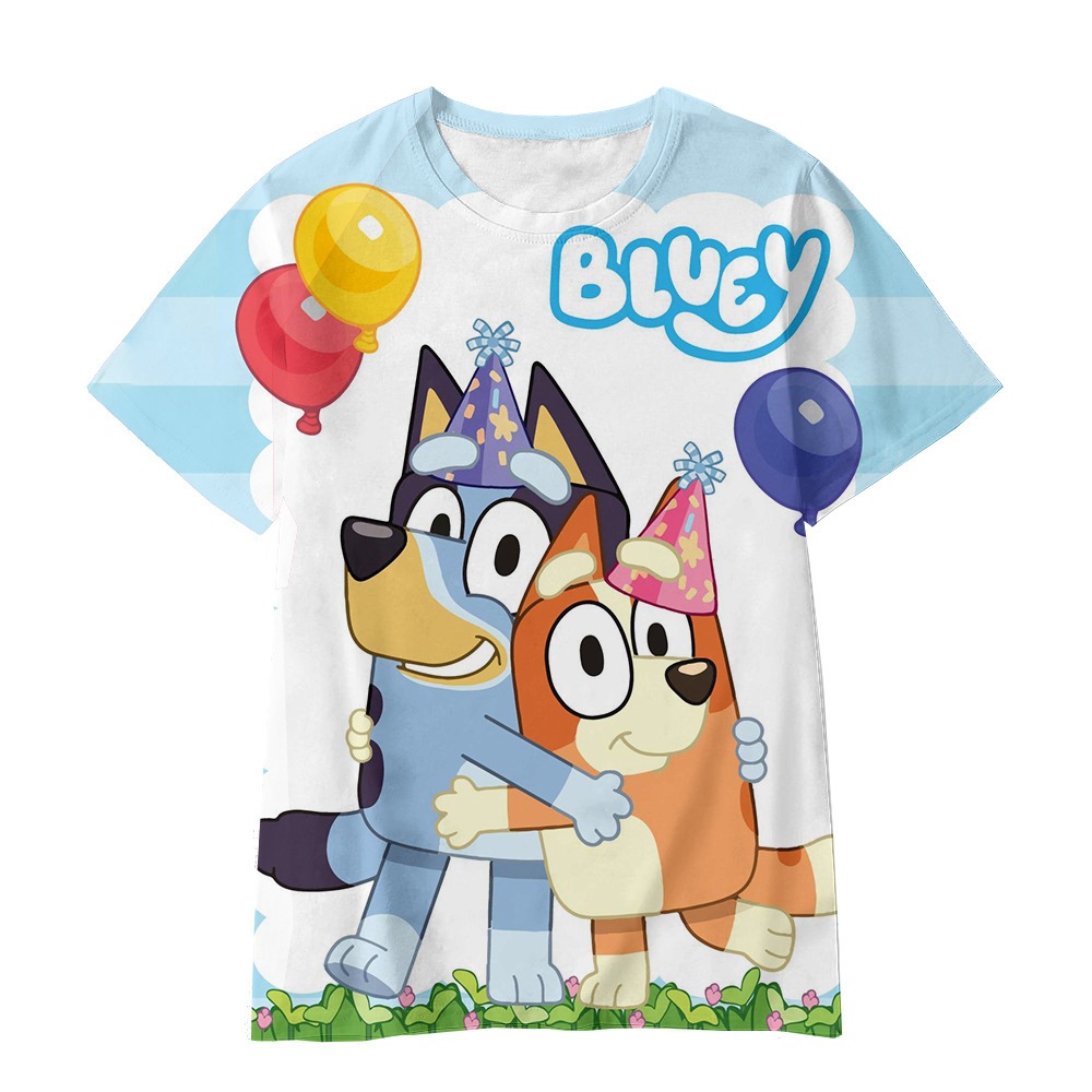 แฟชั่นอะนิเมะ Bluey 3D พิมพ์เสื้อยืดเด็กชายหญิงเสื้อลําลองฤดูร้อน Tee Tops