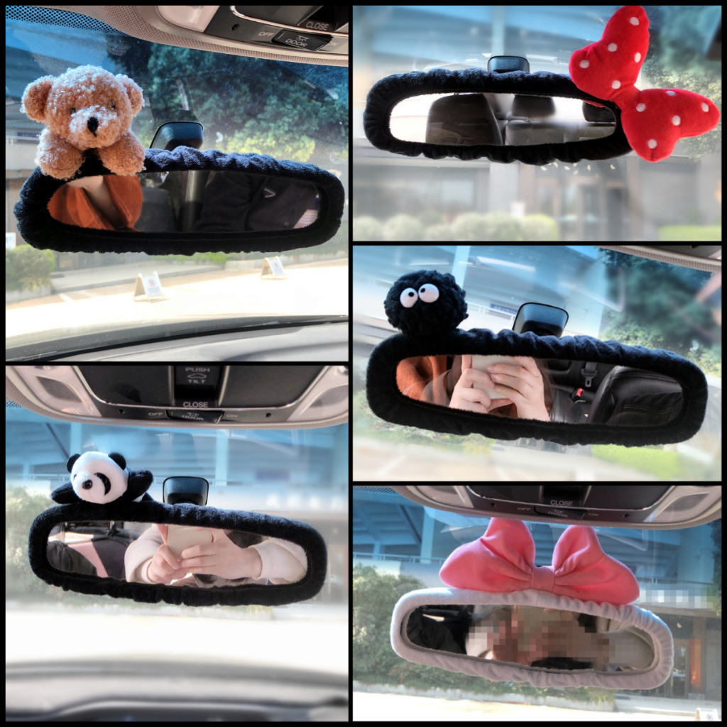 ใหม่รถกระจกมองหลังปกตกแต่งสั้นกํามะหยี่น่ารักการ์ตูนหมูเกาหลีรุ่นย้อนกลับกระจกปกรถอุปกรณ์ตกแต่งภายในหญิง