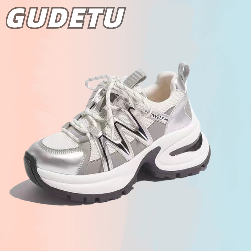 GUDETU รองเท้าผ้าใบผู้หญิง แฟชั่นใหม่เวอร์ชั่นเกาหลีของรองเท้าผ้าใบแพลตฟอร์ม ตาข่ายระบายอากาศรองเท้าผ้าใบลําลอง