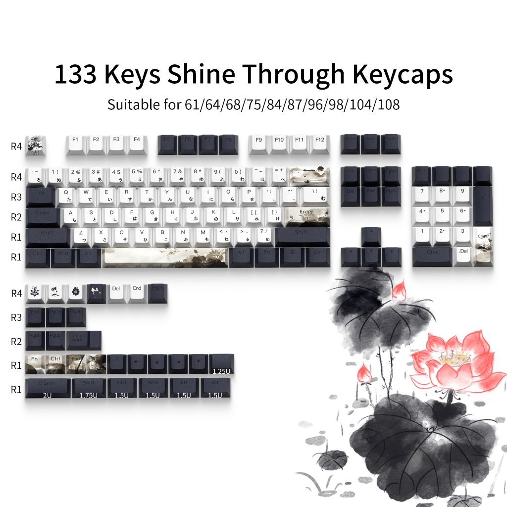 Xvx Lotus (ญี่ปุ่น) คีย์แคป PBT Keycaps Cherry Profile Double shot key cap ความร้อน 133 คีย์