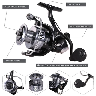 Sougayilang รอกตกปลาโลหะ 1000-6000 Spinning Fishing Reel 5.2:1 อัตราทดเกียร์ลากสูงสุด 8KG สําหรับตกปลาน้ําจืด/น้ําเค็ม