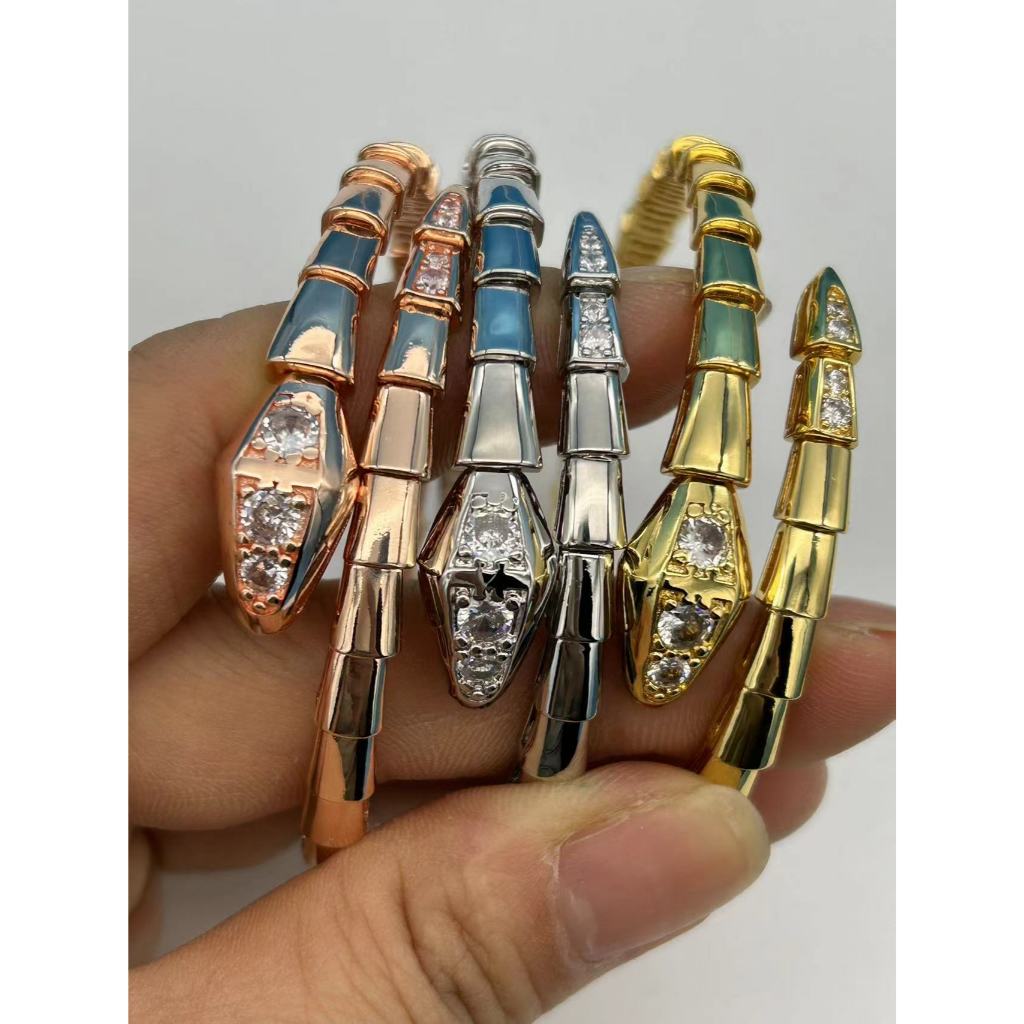 ขายร ้ อนใหม ่ Serpenti Viper One-coil Slim สร ้ อยข ้ อมือ 18 Kt White Gold ชุดเพชร