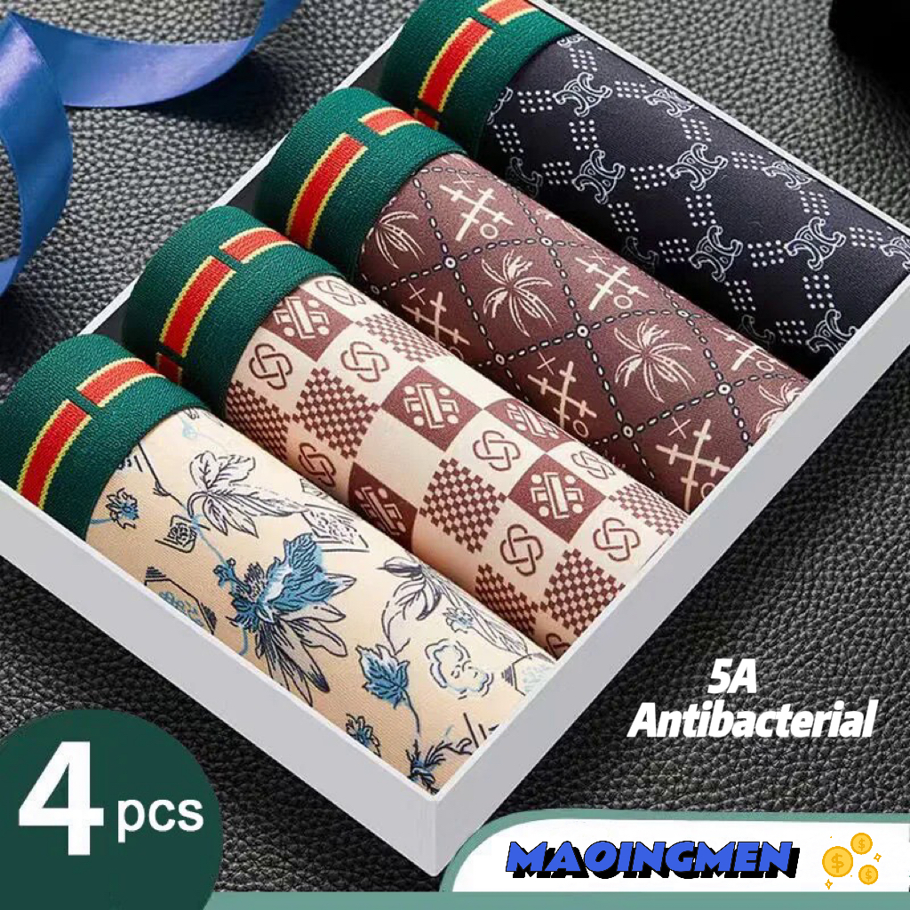 [MAOINGMEN ] (1 กล่อง มี 4 ตัว) กางเกงในผู้ชาย กางเกงบ๊อกเซอร์สี่มุมสบายระบายอากาศลายกางเกงบ๊อกเซอร์เทรนด์