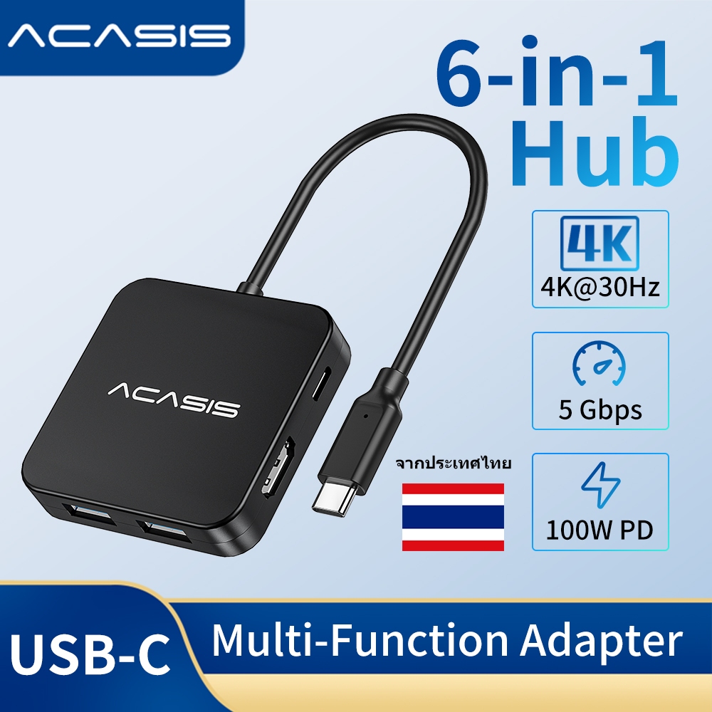 ACASIS 6-IN-1 USB Type-c to HDMI HUB with PD100W Fast Charging USB 3.0 5Gbps Docking Station 4K30HZ HDMI For PC Laptop Compatible With USB4 40GpbsType-c Adapter
