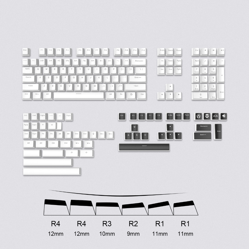 X xvx White Pudding Keycap OEM ความสูงพุดดิ้ง Keycap สีขาวสีดํา 165 คีย์
